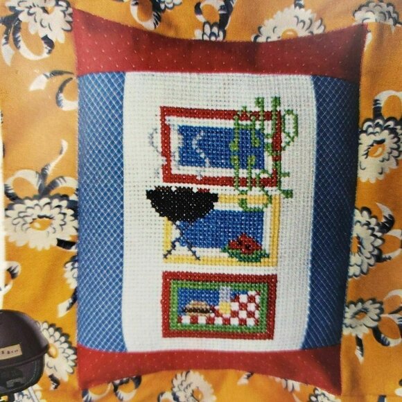 Pine Mountain Designs 579 August is Cookin Cross Stitch Kit Summer BarBQ New OOP - Picture 1 of 7